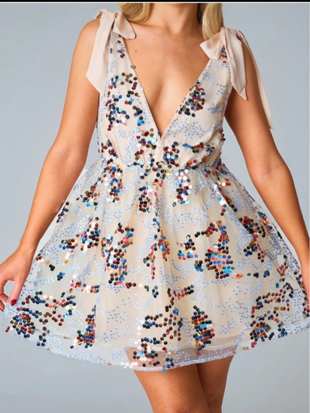 NWT Buddy Love Blush Sequin Tie-Shoulder Party Dress